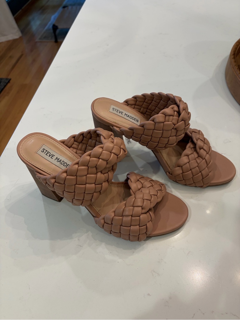 Steve Madden Braided Tan Block Heel Mules
